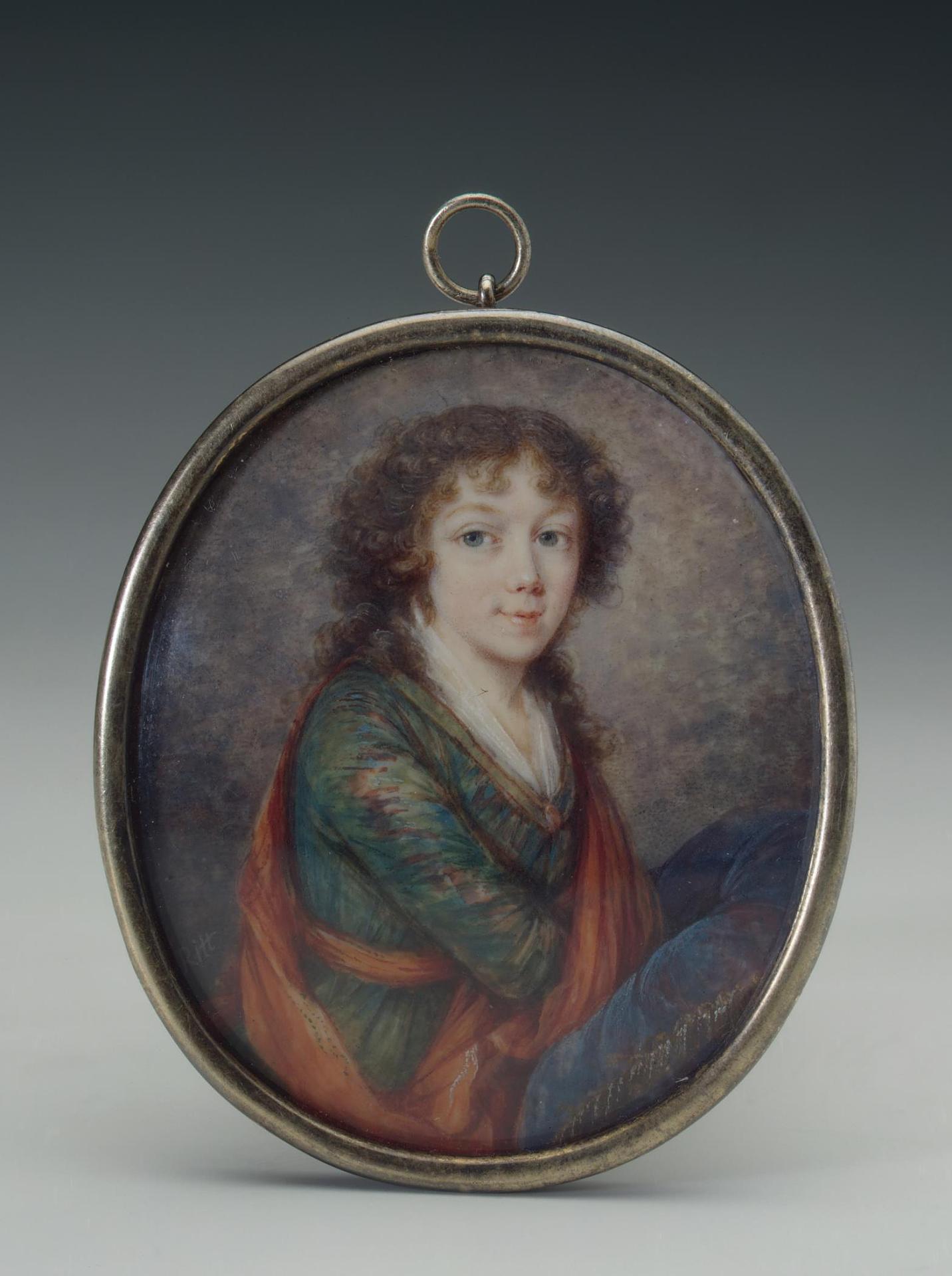 Августин Ритт. "Портрет дамы в зелёном платье с красной шалью". 1790-е.